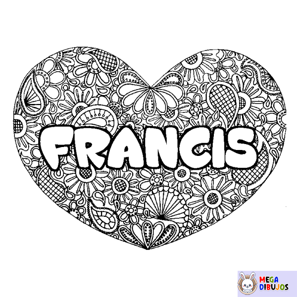 Coloración del nombre FRANCIS - decorado mandala de coraz&oacute;n