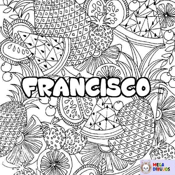 Coloración del nombre FRANCISCO - decorado mandala de frutas