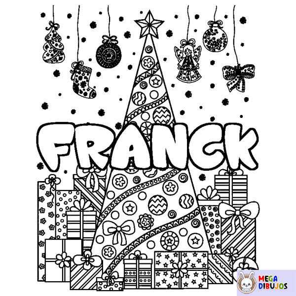 Coloración del nombre FRANCK - decorado &aacute;rbol de Navidad y regalos