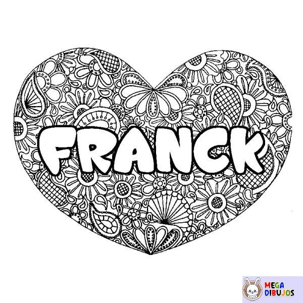 Coloración del nombre FRANCK - decorado mandala de coraz&oacute;n