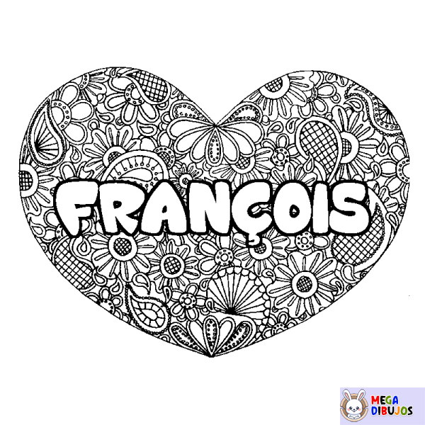 Coloración del nombre FRAN&Ccedil;OIS - decorado mandala de coraz&oacute;n