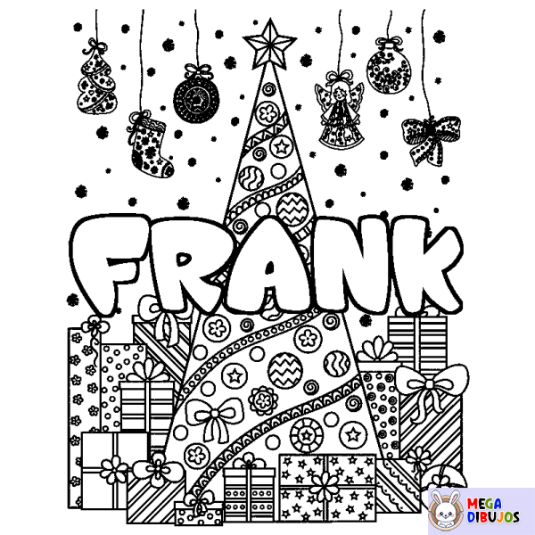 Coloración del nombre FRANK - decorado &aacute;rbol de Navidad y regalos