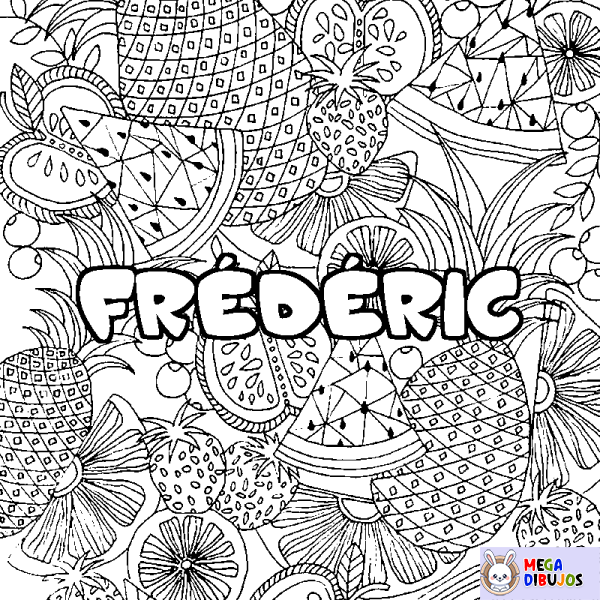 Coloración del nombre FR&Eacute;D&Eacute;RIC - decorado mandala de frutas