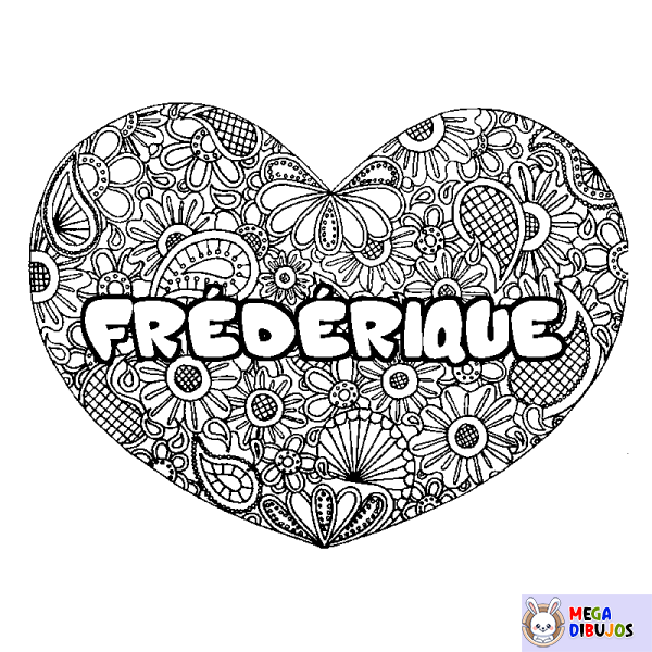 Coloración del nombre FR&Eacute;D&Eacute;RIQUE - decorado mandala de coraz&oacute;n