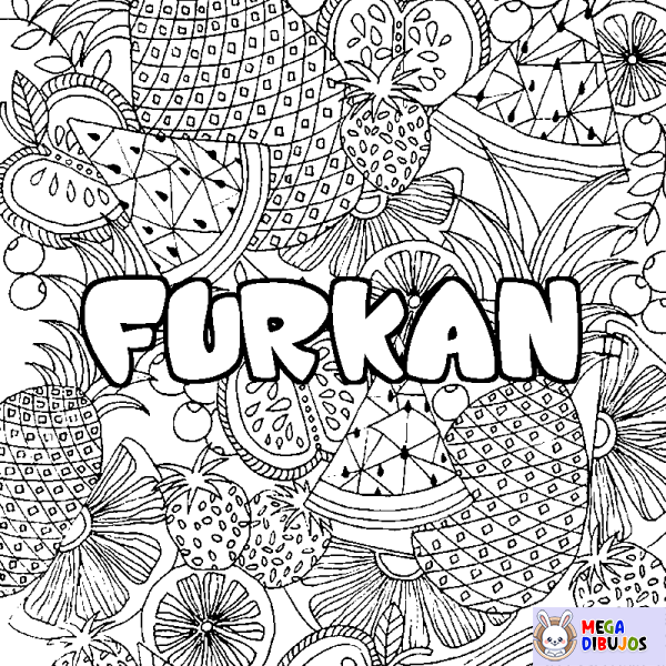 Coloración del nombre FURKAN - decorado mandala de frutas