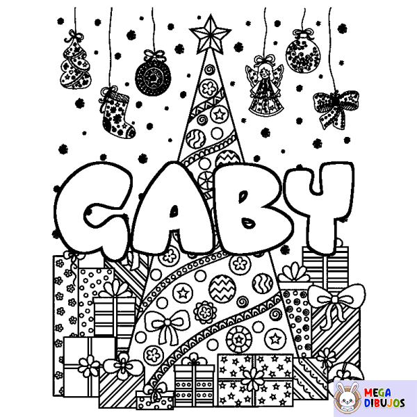 Coloración del nombre GABY - decorado &aacute;rbol de Navidad y regalos