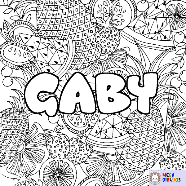 Coloración del nombre GABY - decorado mandala de frutas