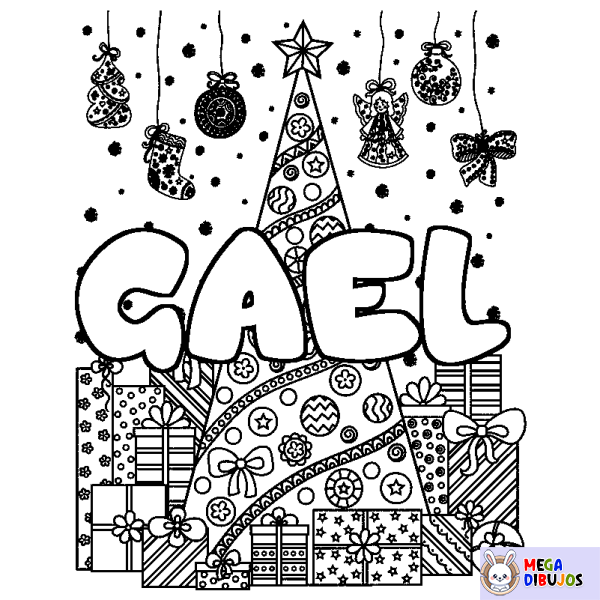 Coloración del nombre GAEL - decorado &aacute;rbol de Navidad y regalos