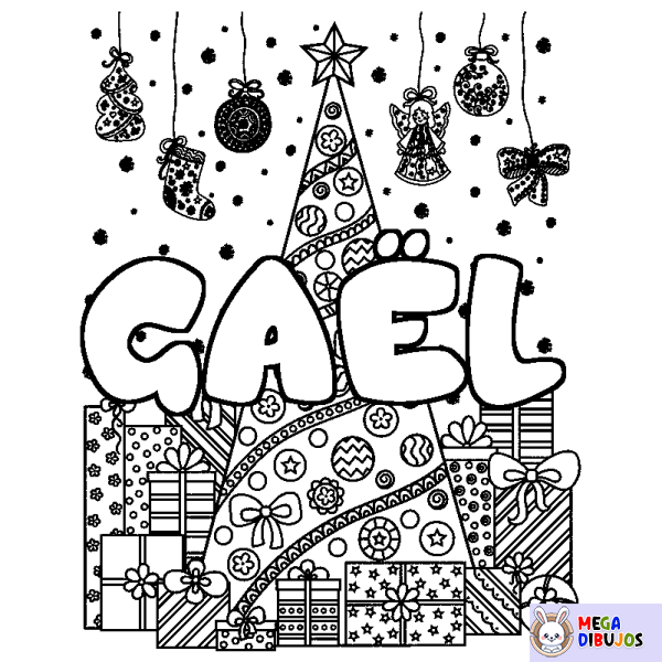 Coloración del nombre GA&Euml;L - decorado &aacute;rbol de Navidad y regalos