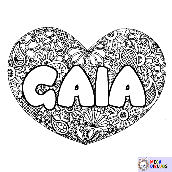 Coloración del nombre GAIA - decorado mandala de coraz&oacute;n