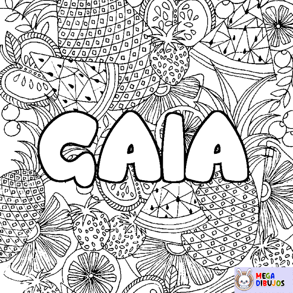 Coloración del nombre GAIA - decorado mandala de frutas