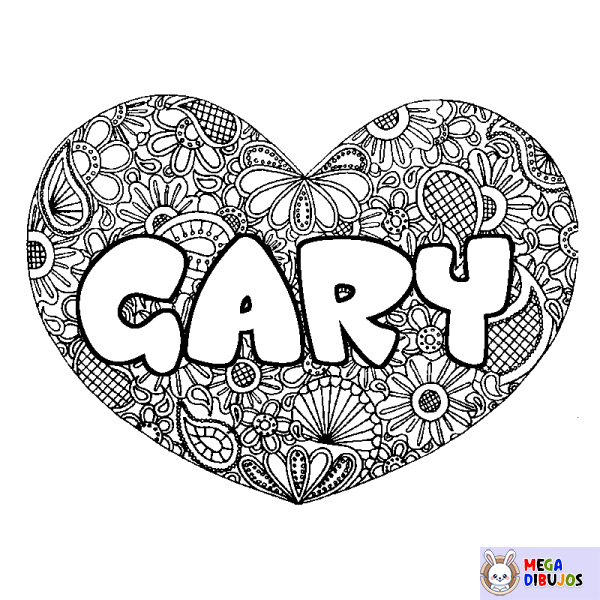 Coloración del nombre GARY - decorado mandala de coraz&oacute;n