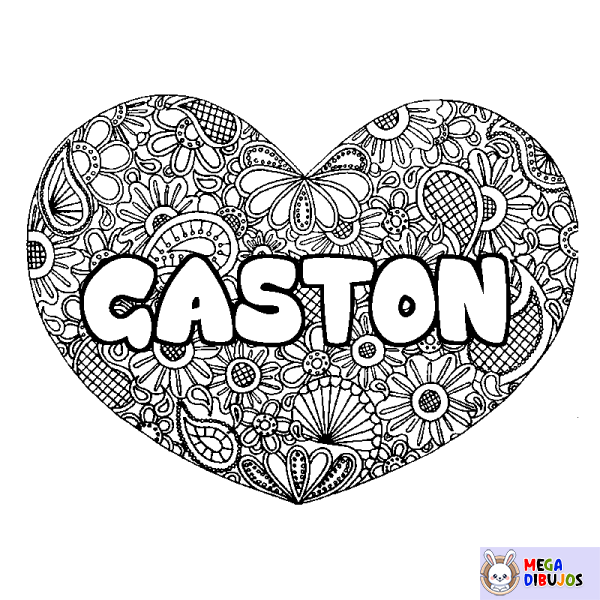 Coloración del nombre GASTON - decorado mandala de coraz&oacute;n