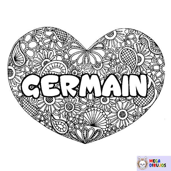 Coloración del nombre GERMAIN - decorado mandala de coraz&oacute;n