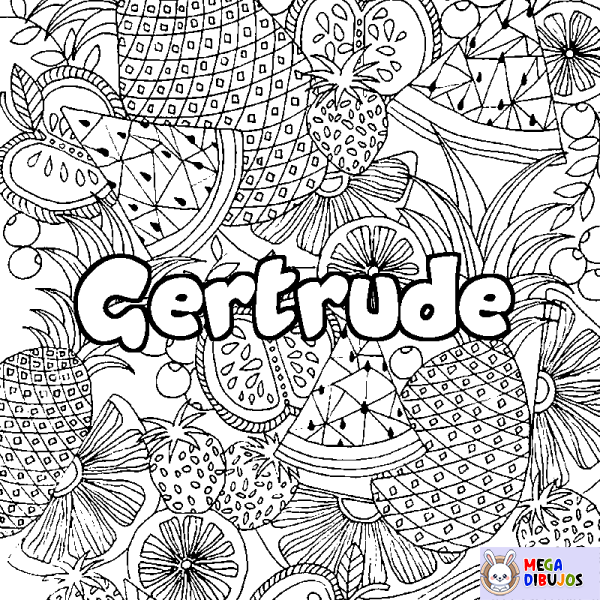 Coloración del nombre Gertrude - decorado mandala de frutas