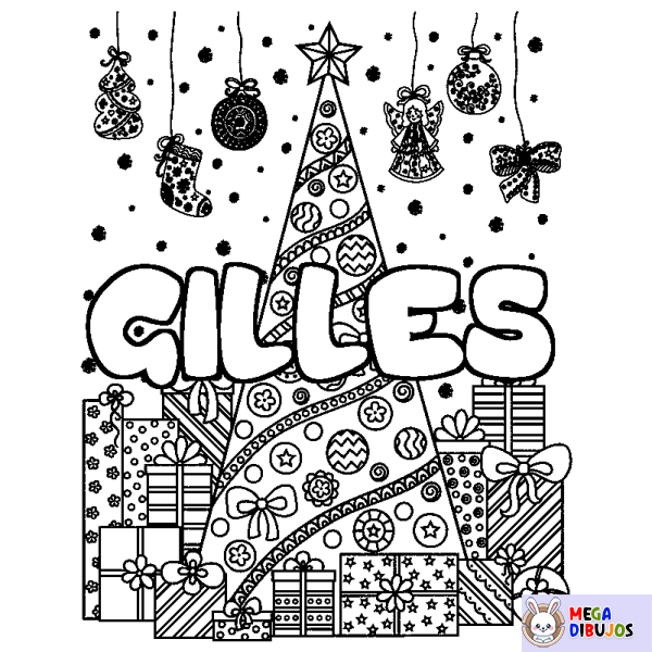 Coloración del nombre GILLES - decorado &aacute;rbol de Navidad y regalos