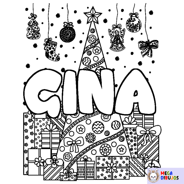 Coloración del nombre GINA - decorado &aacute;rbol de Navidad y regalos