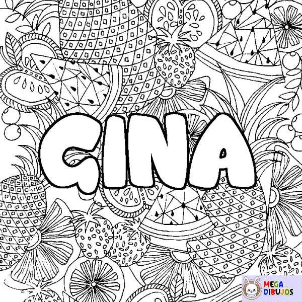 Coloración del nombre GINA - decorado mandala de frutas