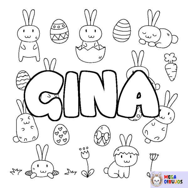 Coloración del nombre GINA - decorado Pascua