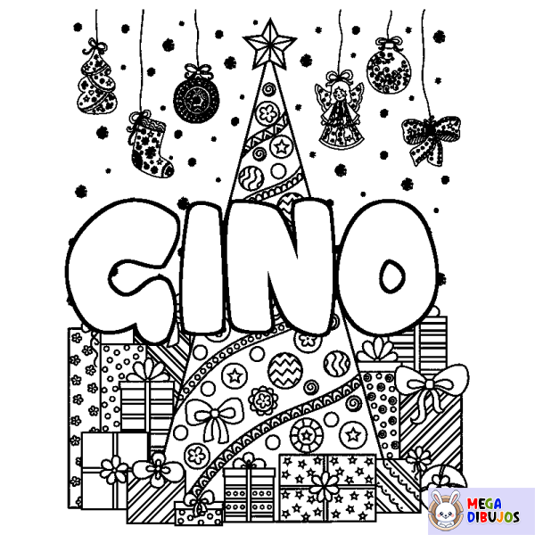 Coloración del nombre GINO - decorado &aacute;rbol de Navidad y regalos