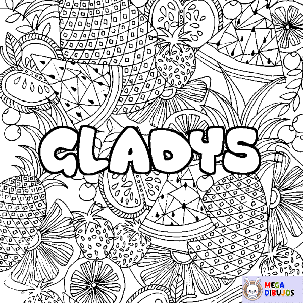 Coloración del nombre GLADYS - decorado mandala de frutas