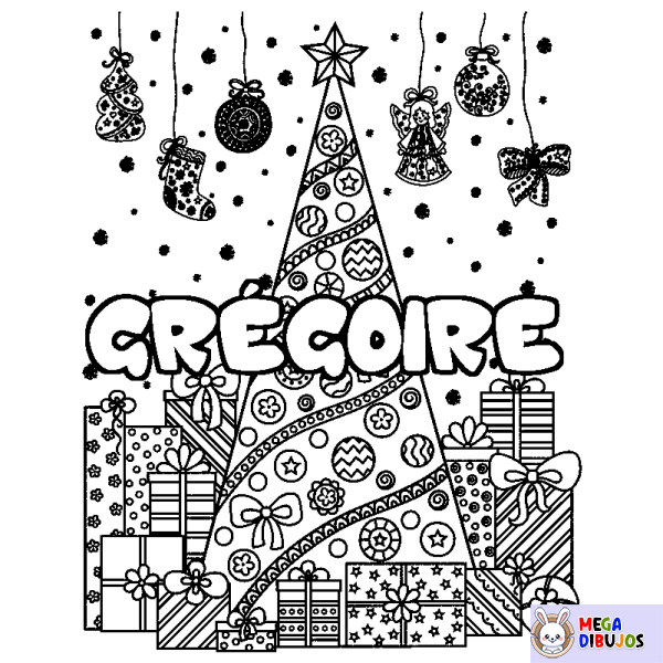 Coloración del nombre GR&Eacute;GOIRE - decorado &aacute;rbol de Navidad y regalos