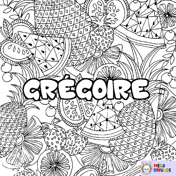 Coloración del nombre GR&Eacute;GOIRE - decorado mandala de frutas