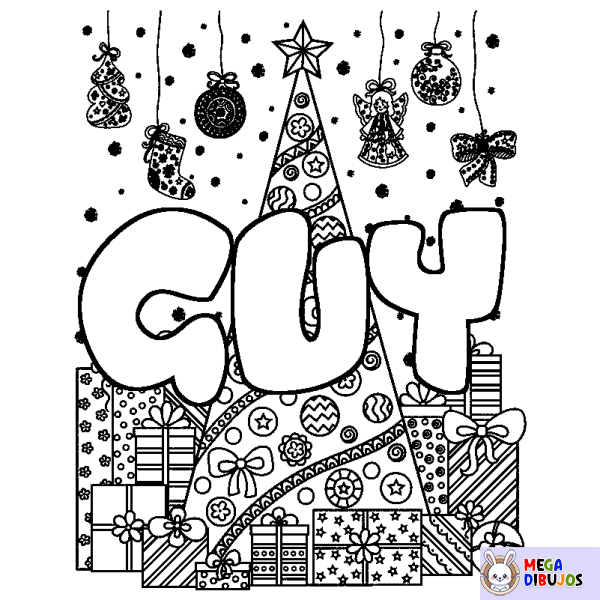 Coloración del nombre GUY - decorado &aacute;rbol de Navidad y regalos