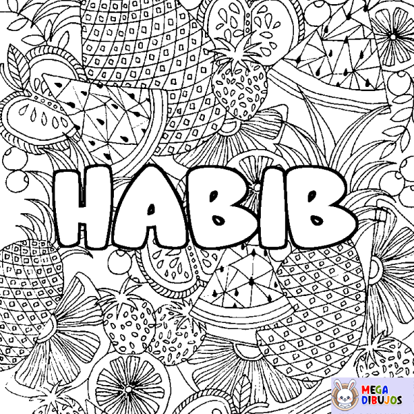 Coloración del nombre HABIB - decorado mandala de frutas