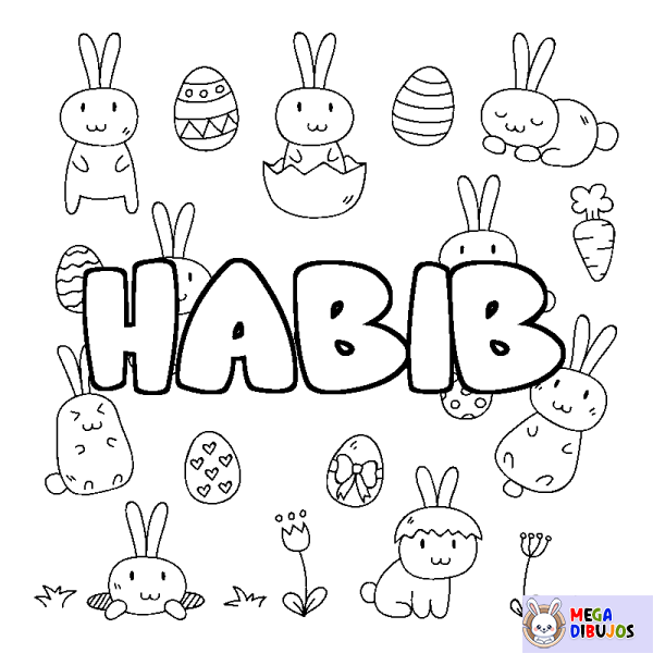 Coloración del nombre HABIB - decorado Pascua