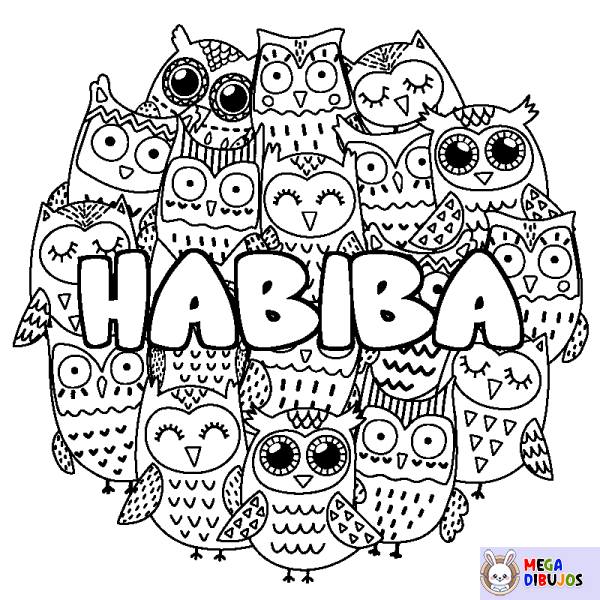 Coloración del nombre HABIBA - decorado b&uacute;hos