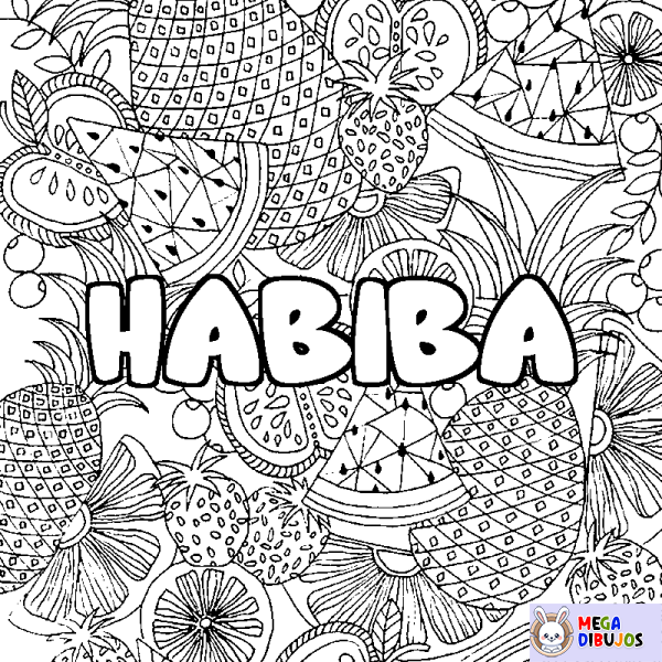 Coloración del nombre HABIBA - decorado mandala de frutas