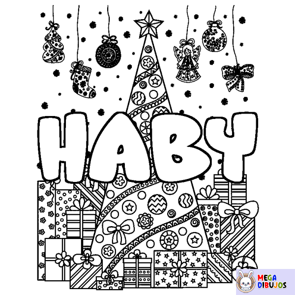 Coloración del nombre HABY - decorado &aacute;rbol de Navidad y regalos