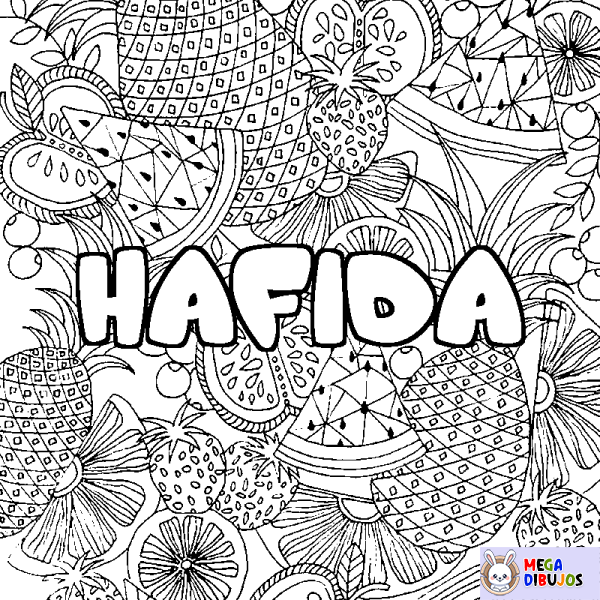 Coloración del nombre HAFIDA - decorado mandala de frutas