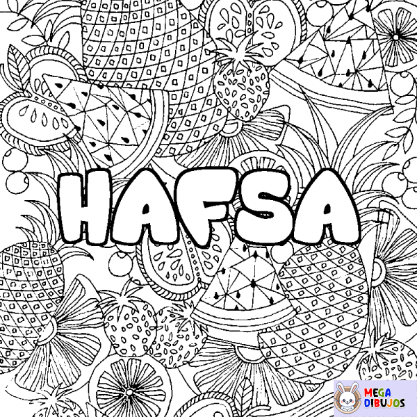 Coloración del nombre HAFSA - decorado mandala de frutas