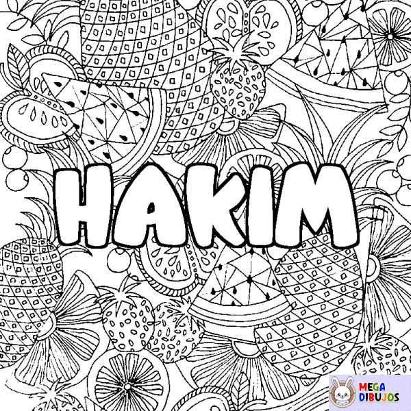 Coloración del nombre HAKIM - decorado mandala de frutas