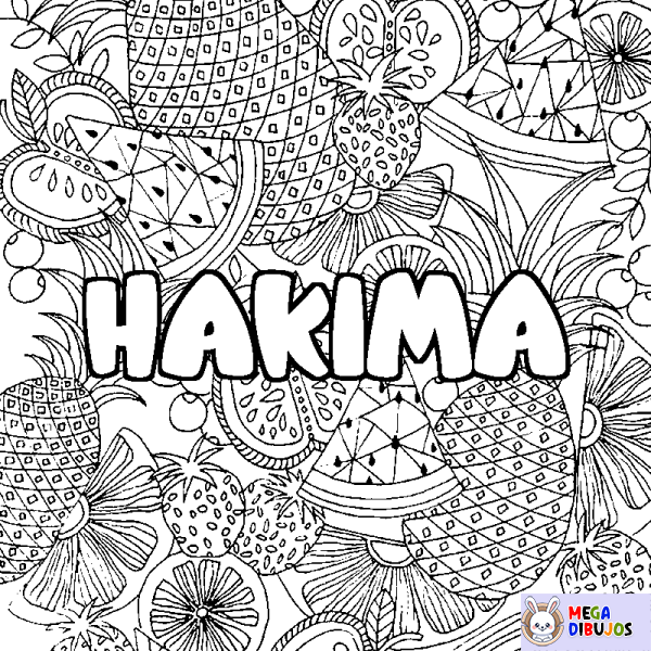 Coloración del nombre HAKIMA - decorado mandala de frutas