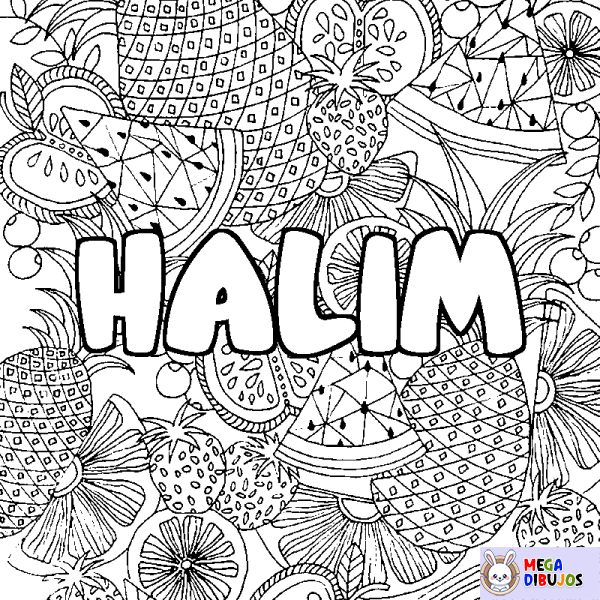 Coloración del nombre HALIM - decorado mandala de frutas