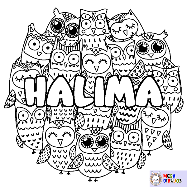 Coloración del nombre HALIMA - decorado b&uacute;hos