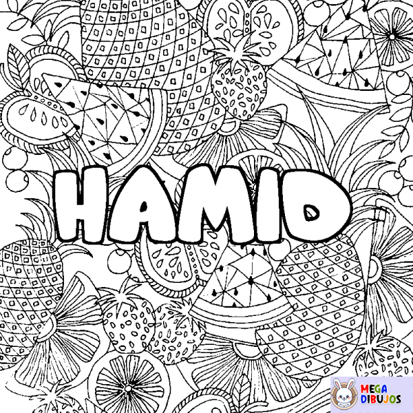 Coloración del nombre HAMID - decorado mandala de frutas