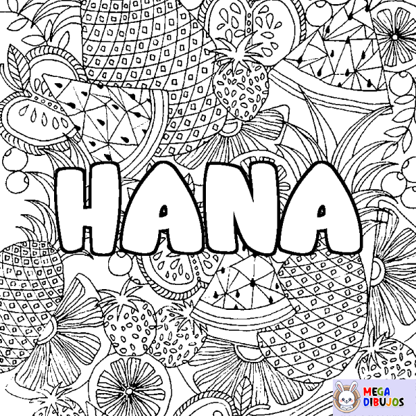 Coloración del nombre HANA - decorado mandala de frutas