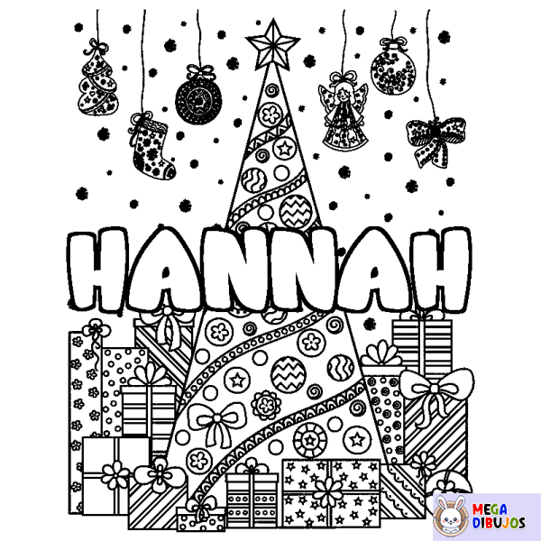 Coloración del nombre HANNAH - decorado &aacute;rbol de Navidad y regalos