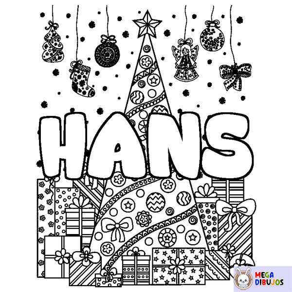 Coloración del nombre HANS - decorado &aacute;rbol de Navidad y regalos