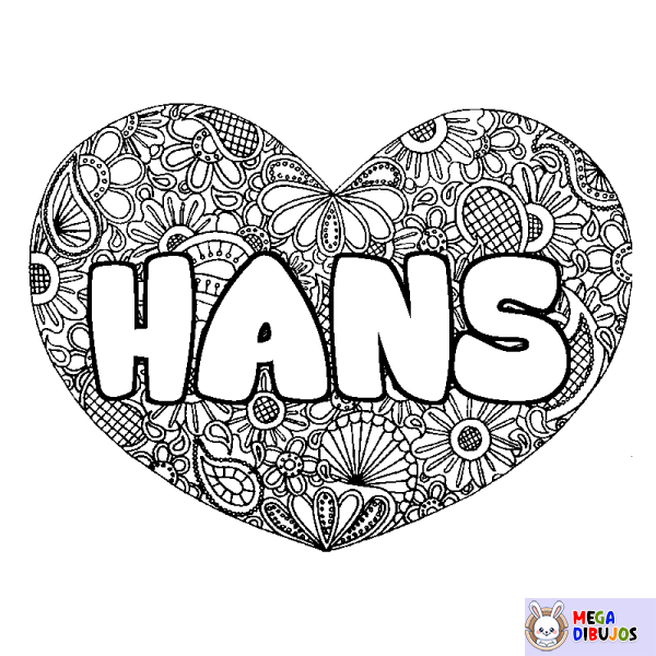 Coloración del nombre HANS - decorado mandala de coraz&oacute;n