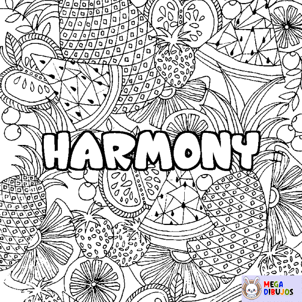 Coloración del nombre HARMONY - decorado mandala de frutas