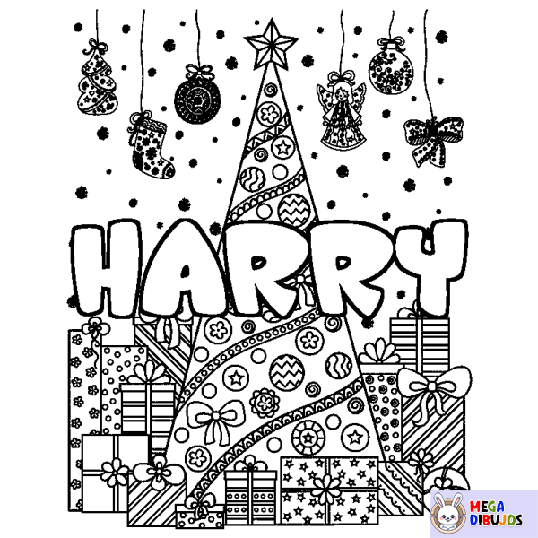 Coloración del nombre HARRY - decorado &aacute;rbol de Navidad y regalos