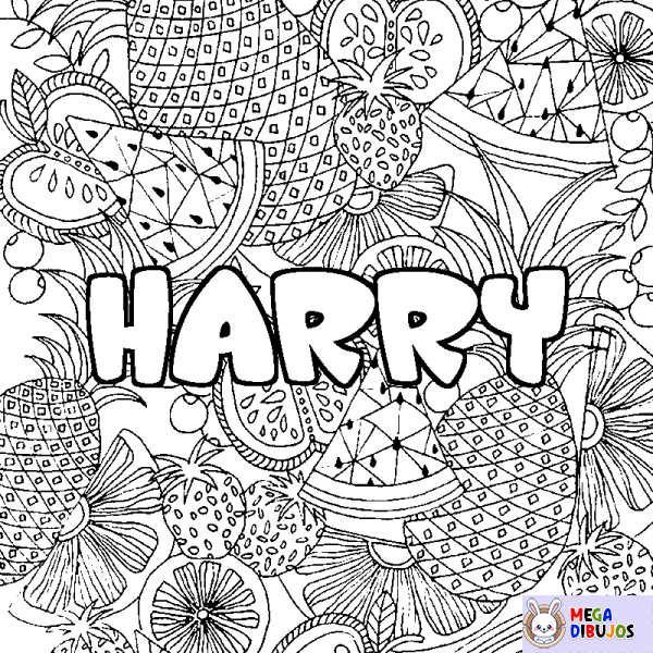 Coloración del nombre HARRY - decorado mandala de frutas