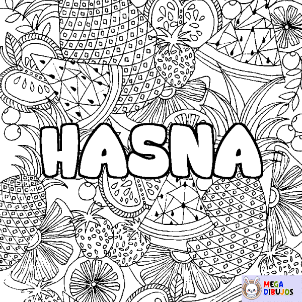 Coloración del nombre HASNA - decorado mandala de frutas