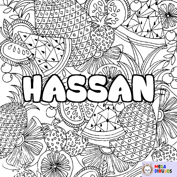 Coloración del nombre HASSAN - decorado mandala de frutas