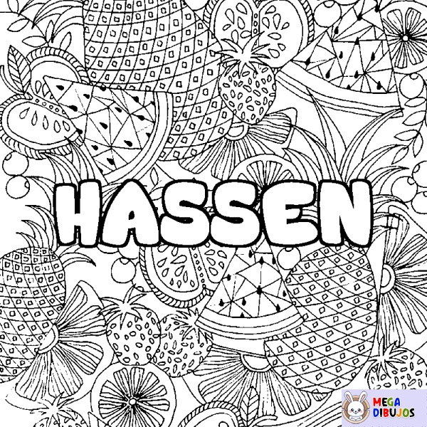 Coloración del nombre HASSEN - decorado mandala de frutas